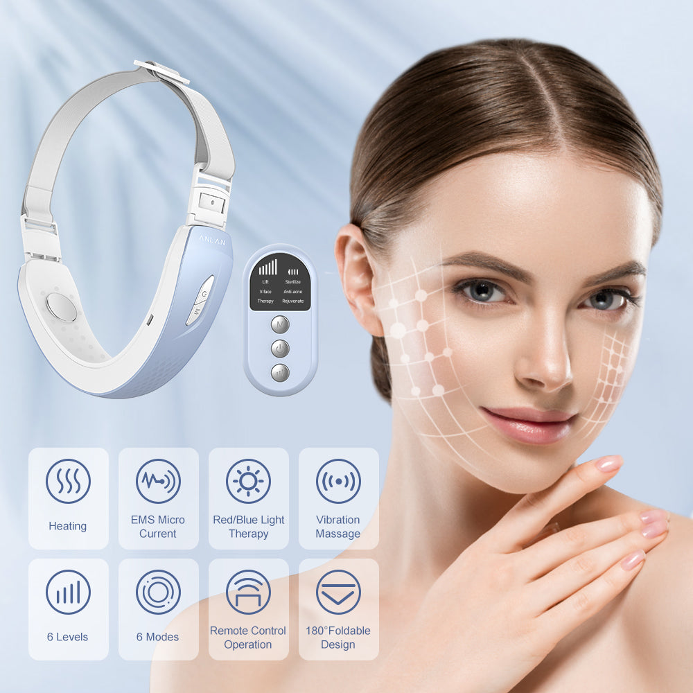 ANLAN V 瘦臉儀 雙下巴 EMS 按摩器 去除 V 形下巴 紅/藍 LED 光療瘦臉儀